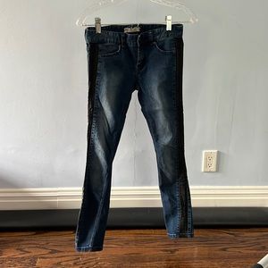 Free people jeans with black leather detailing, size 25